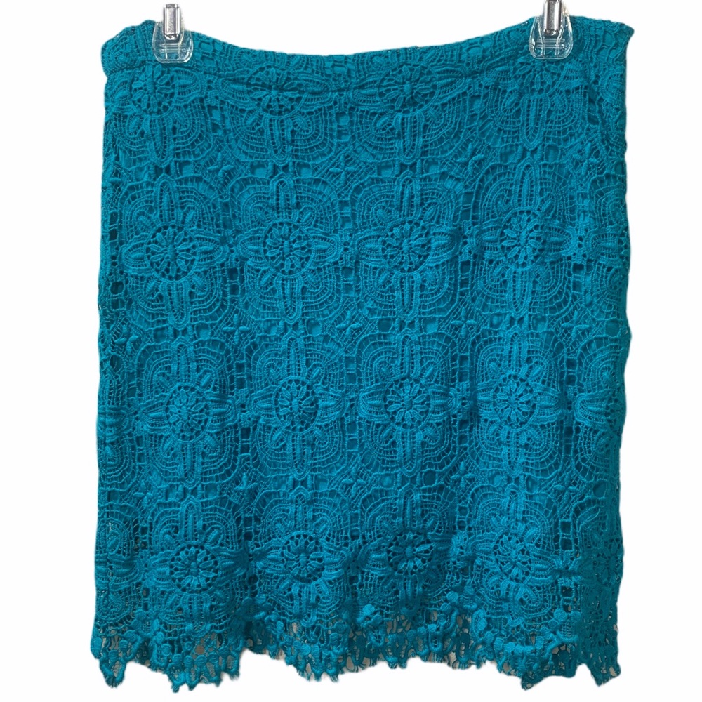 Teal Lace Skirt, Lined, 100% Cotton by Laffaire